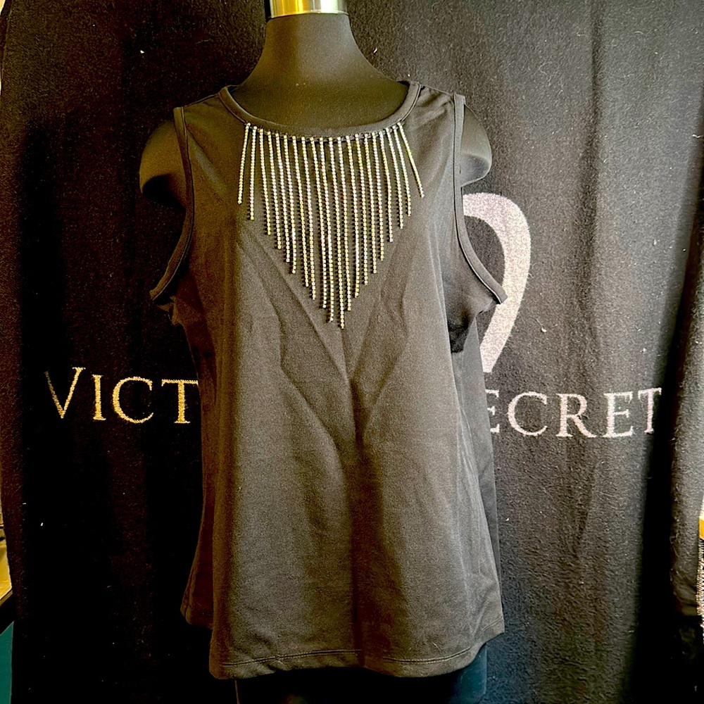 Black dressy tank with bling accents 2x